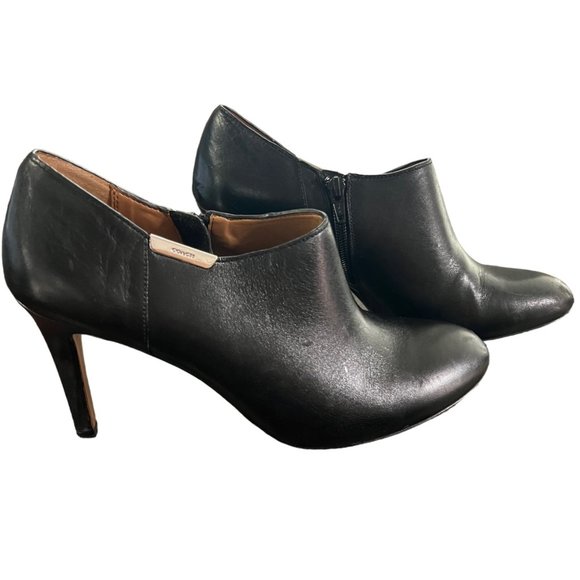Coach Seneca Leather Heeled Zip Ankle Booties 9.5 Black - Picture 1 of 11